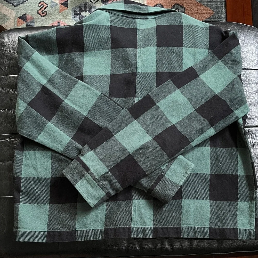 Brixton Bowery 100% Organic Cotton Shirt Jacket - Emerald Green & Black Plaid - Picture 3 of 6